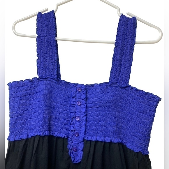 Kohl’s Elle Smocked Babydoll Tiered Closed Button Down Spaghetti Strap Sz Large - Picture 2 of 8